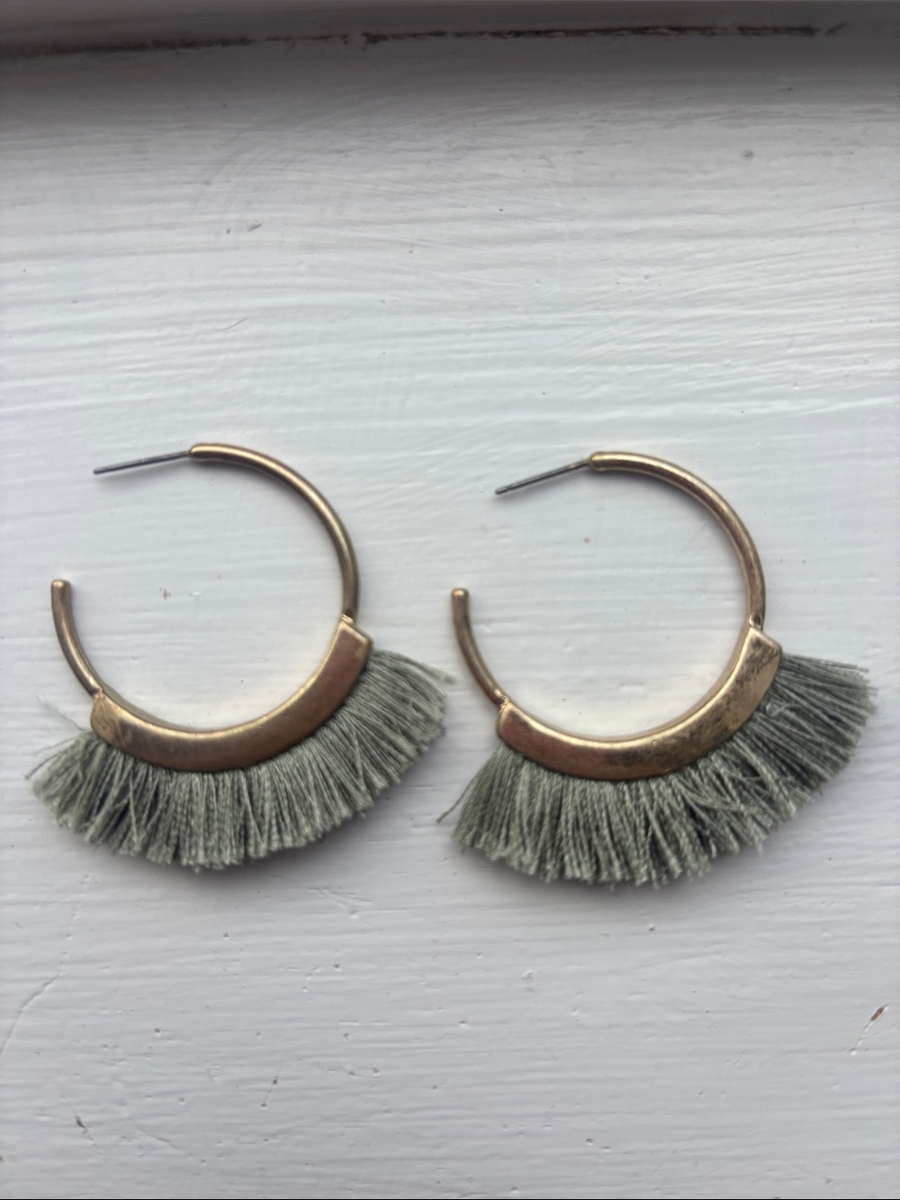 Fringe Hoop Earrings in Sage Green - Women Jewelry